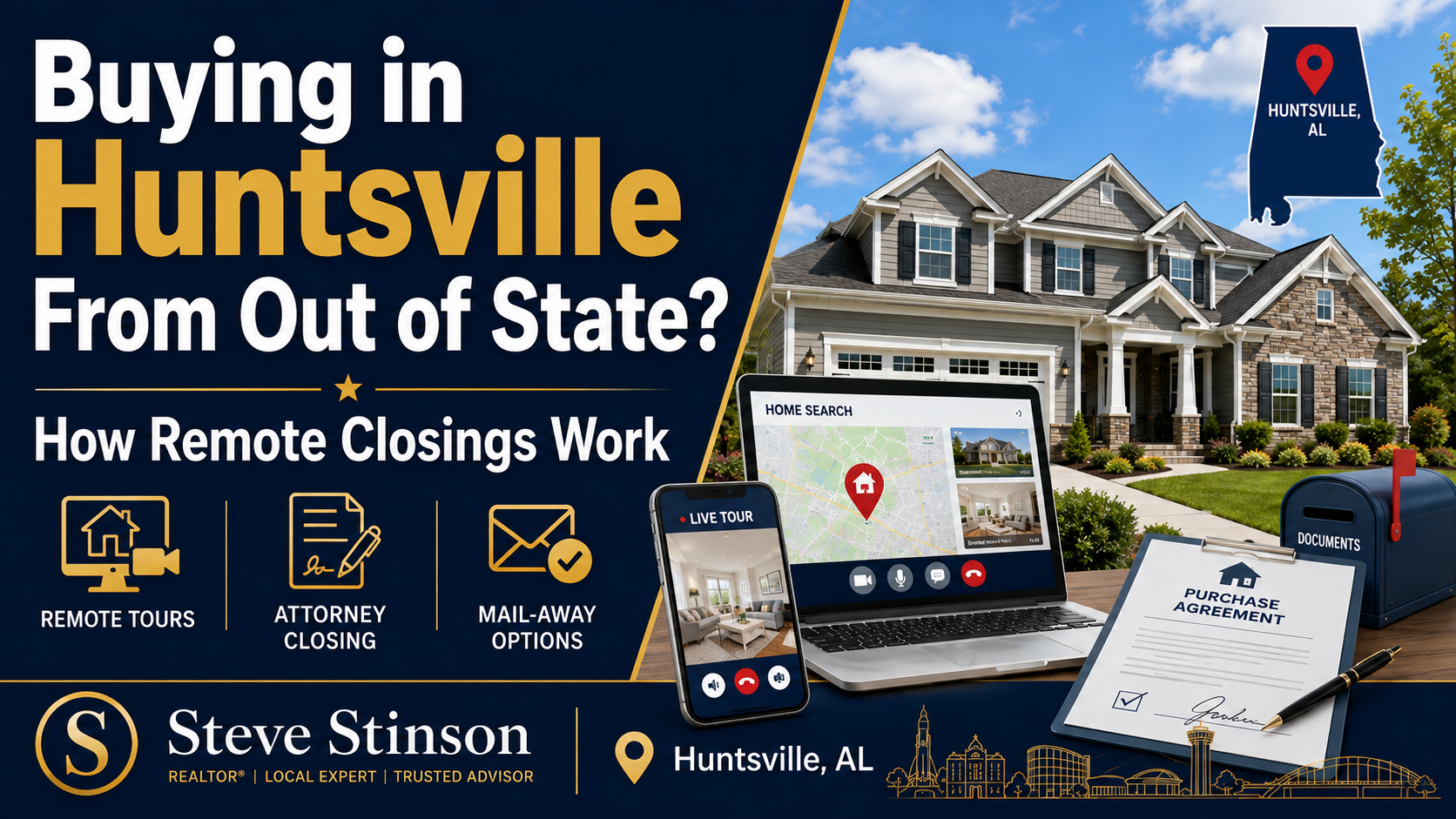 Buying a house in Huntsville from out of state with remote tours and Alabama attorney closing options