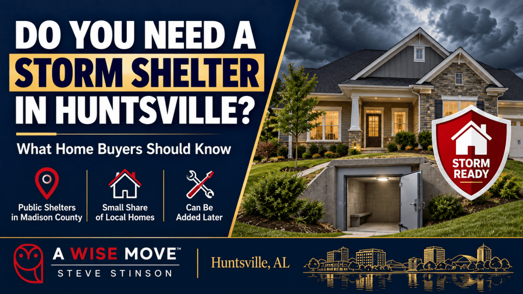 Do you need a storm shelter when you buy a house in Huntsville? Huntsville home with storm shelter and severe weather clouds